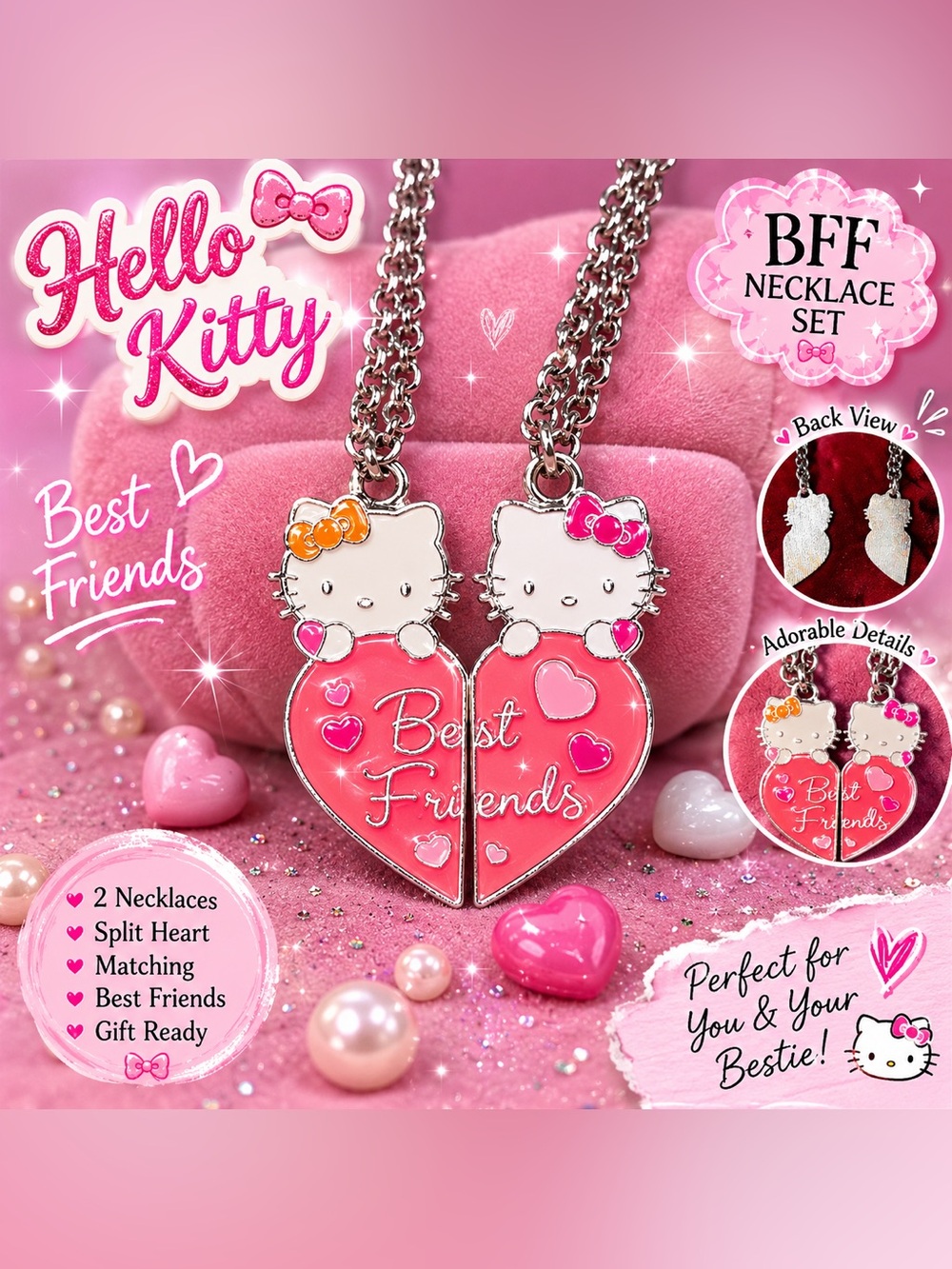 Best Friends Hello Kitty Split Heart Necklace Set | BFF Matching Necklaces